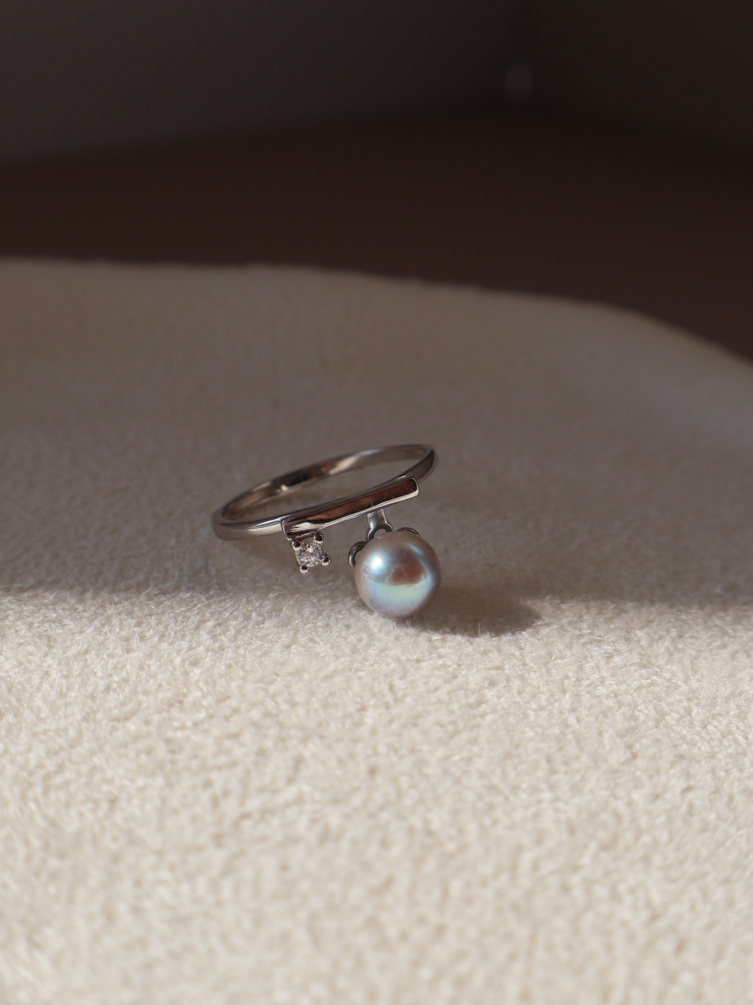 Blue Pearl Open Ring – Freshwater Pearl, Sterling Silver with Zircon