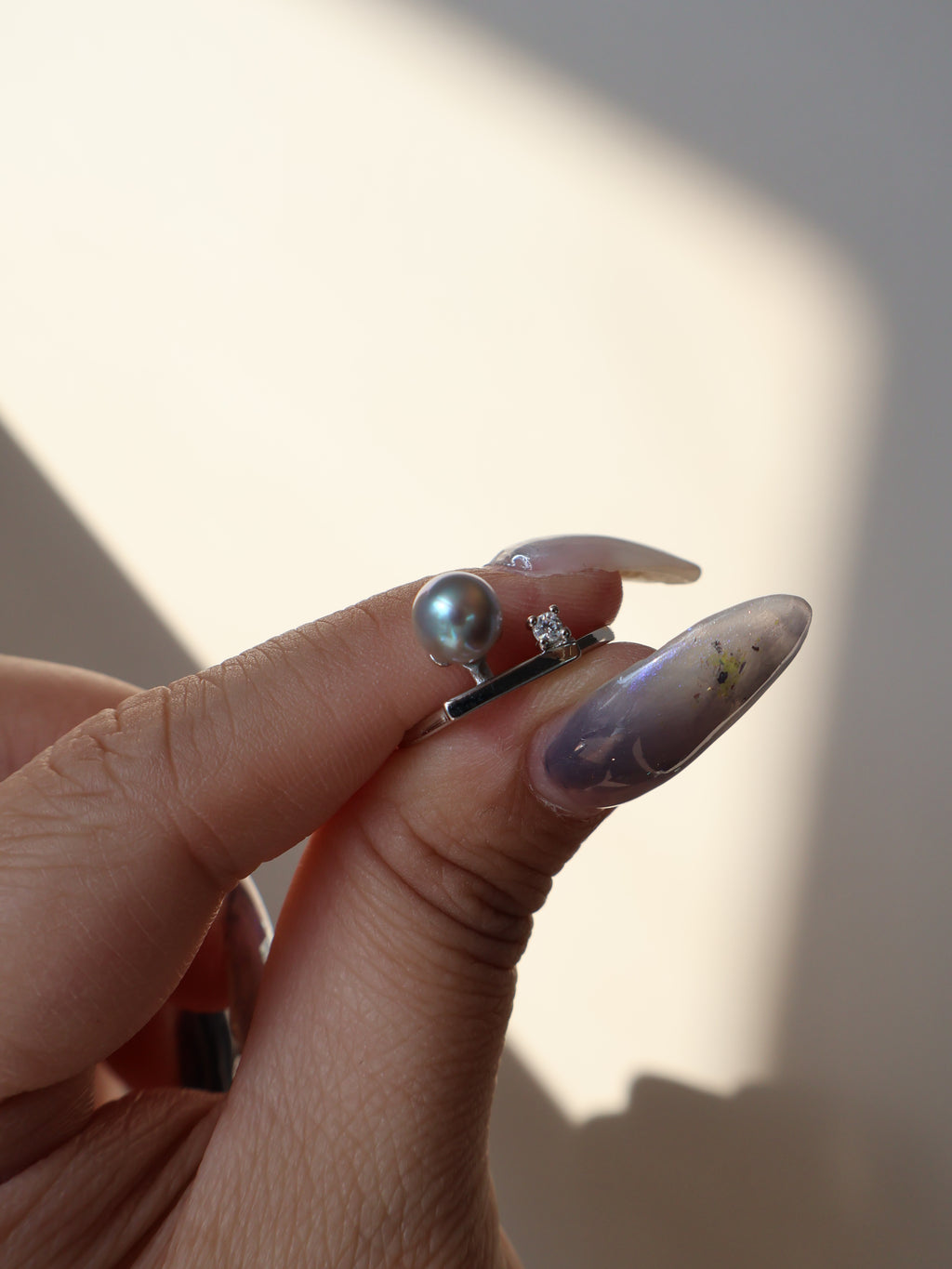 Blue Pearl Open Ring – Freshwater Pearl, Sterling Silver with Zircon