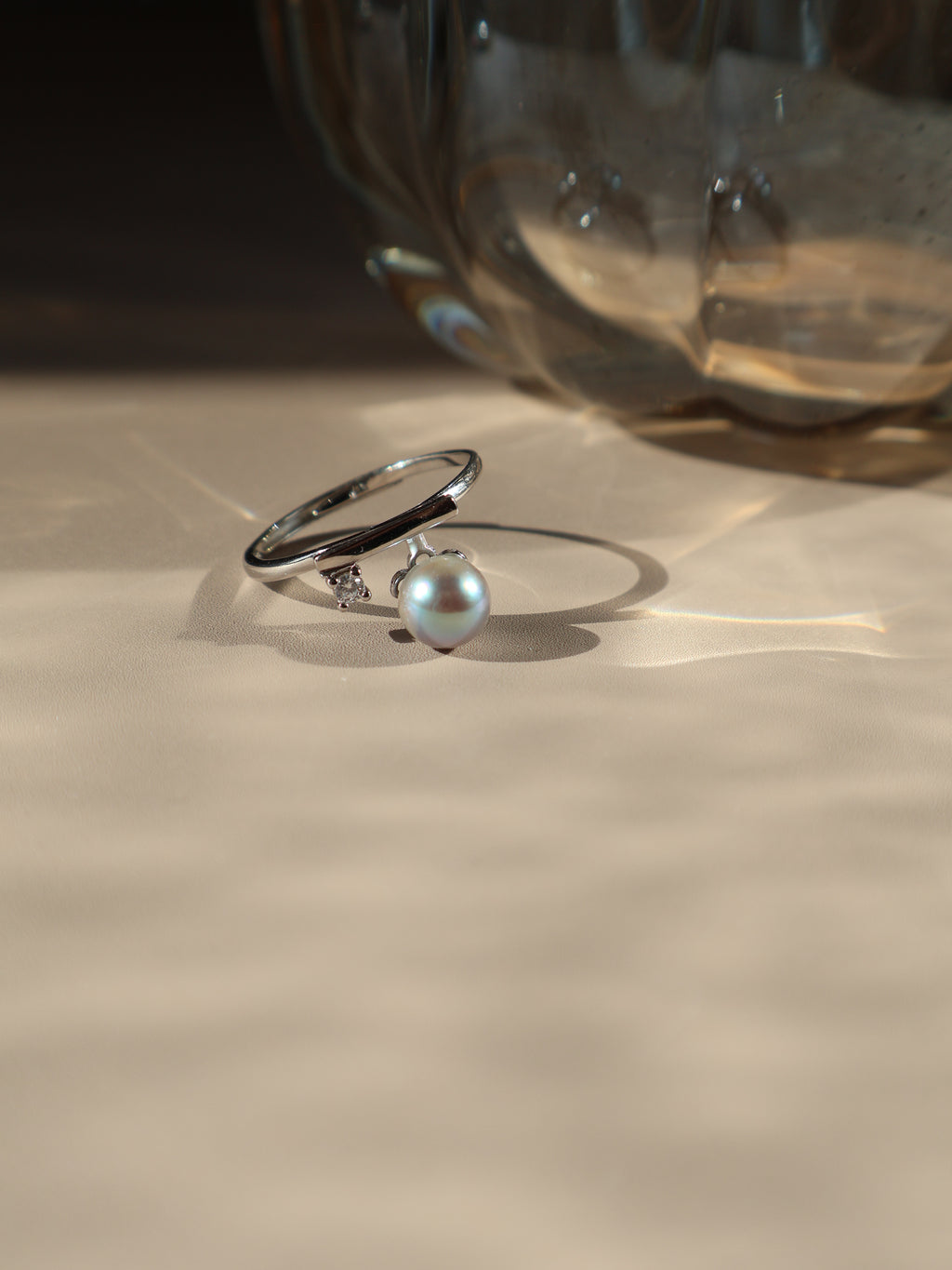 Blue Pearl Open Ring – Freshwater Pearl, Sterling Silver with Zircon