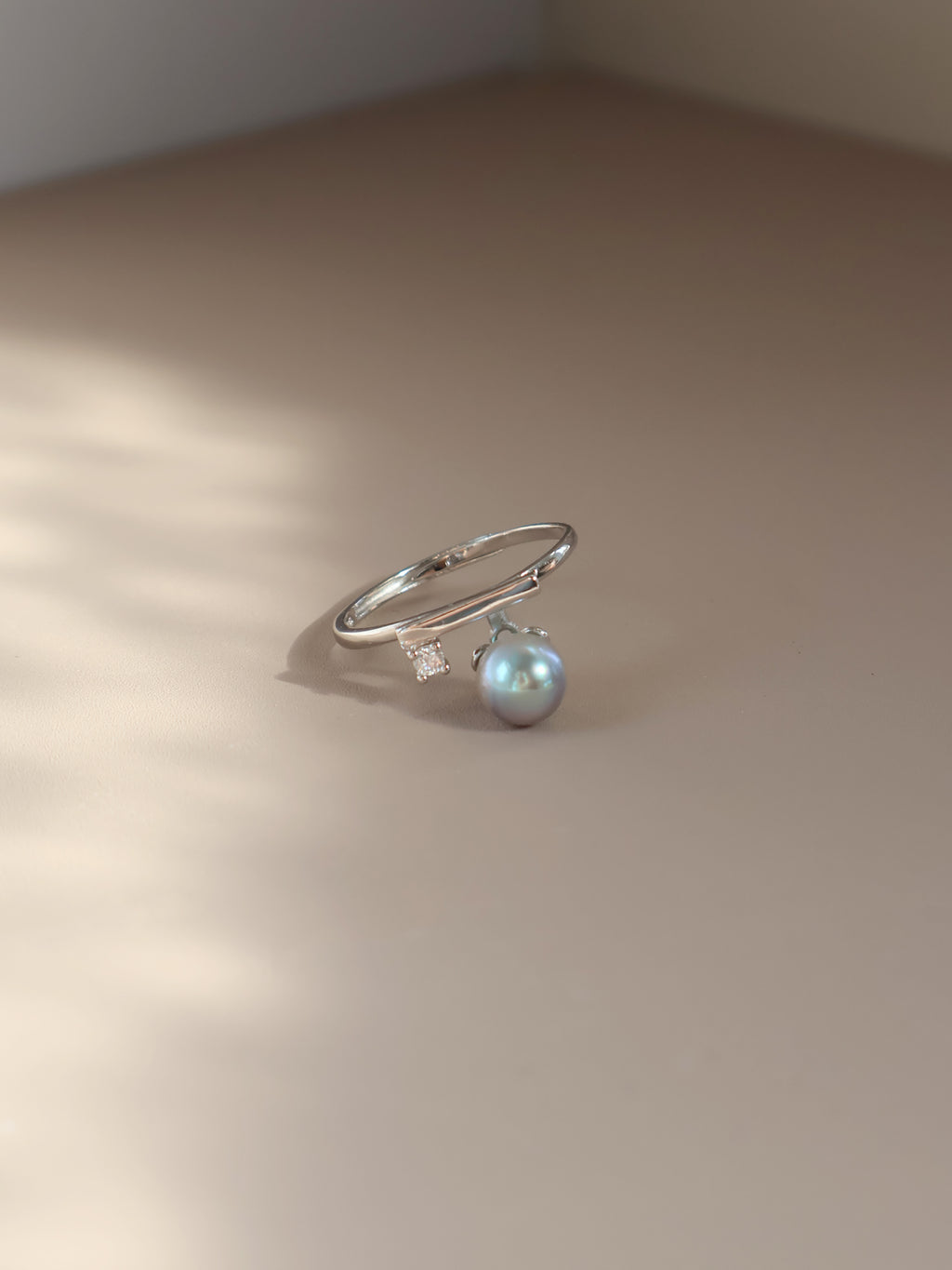 Blue Pearl Open Ring – Freshwater Pearl, Sterling Silver with Zircon