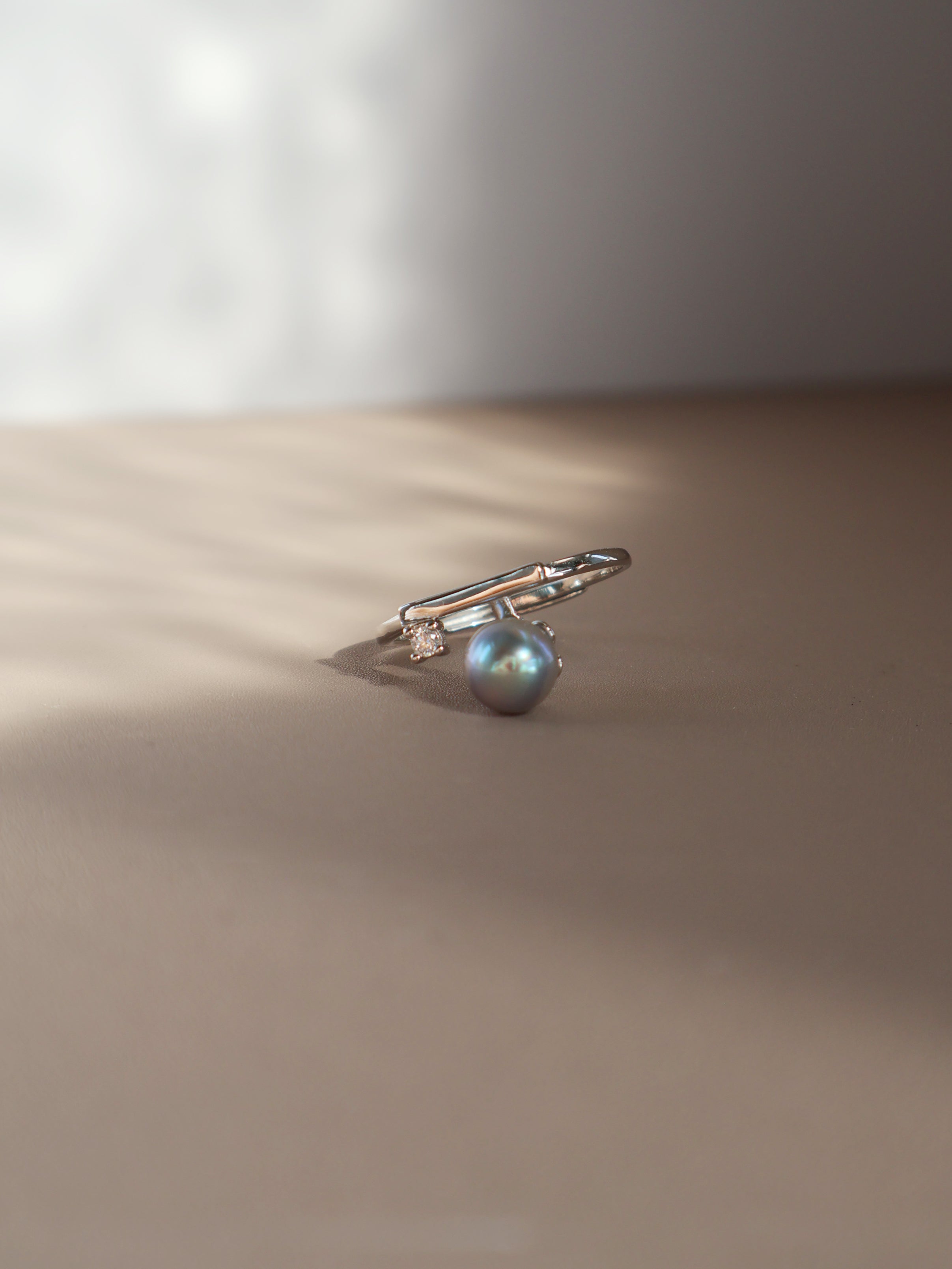 Blue Pearl Open Ring – Freshwater Pearl, Sterling Silver with Zircon