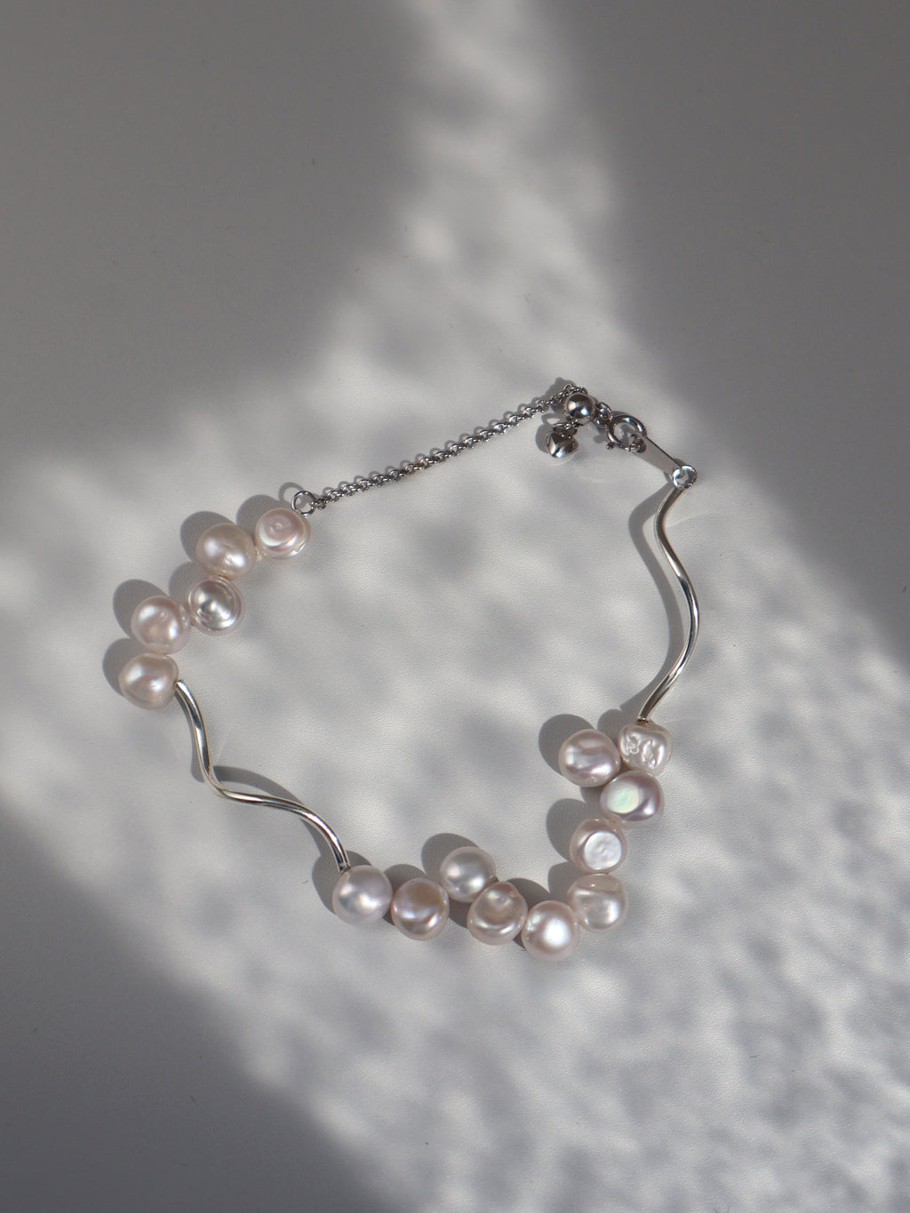 Wave Pearl Bracelet – Freshwater Pearls, Sterling Silver Adjustable Chain