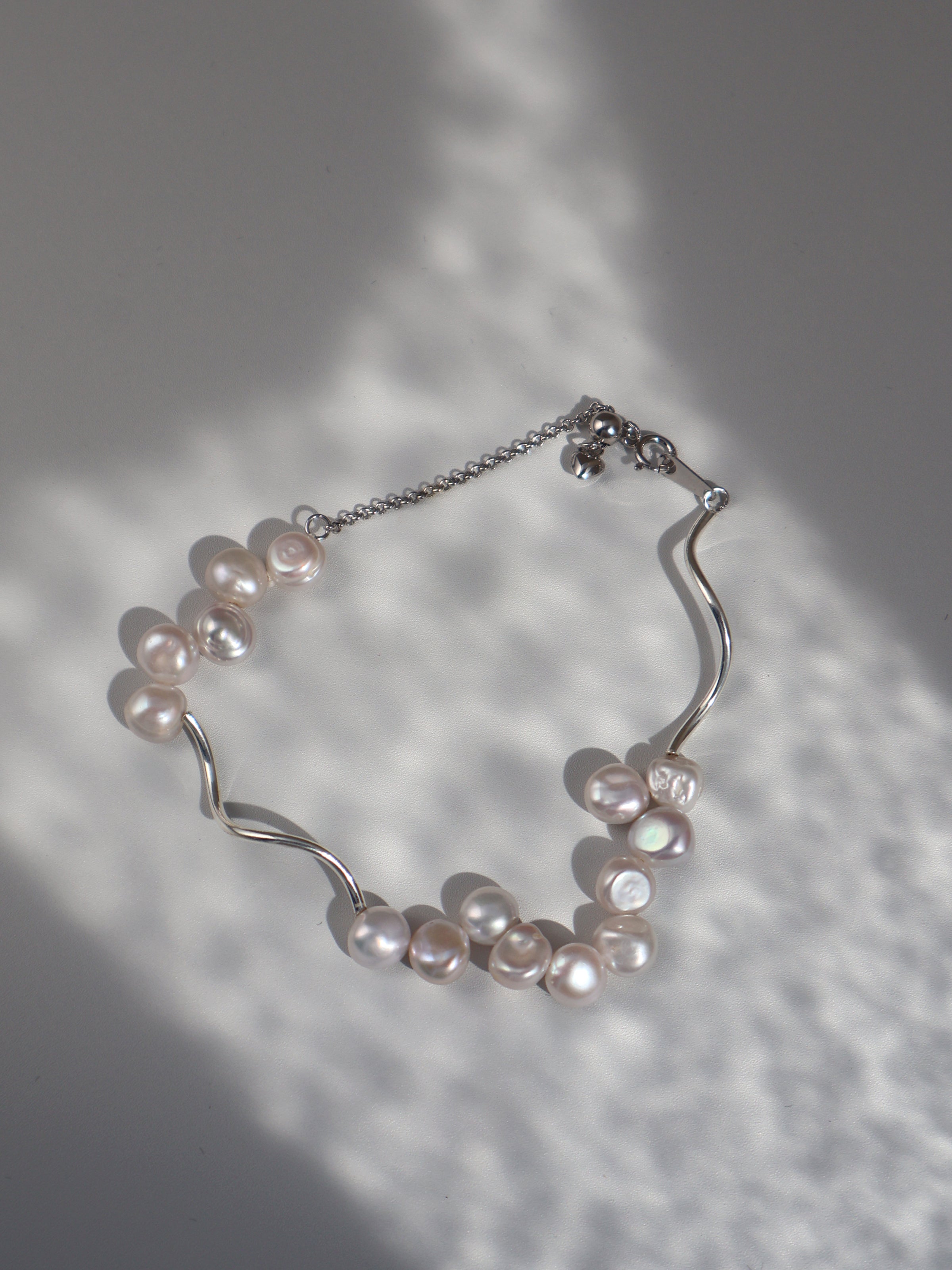 Wave Pearl Bracelet – Freshwater Pearls, Sterling Silver Adjustable Chain