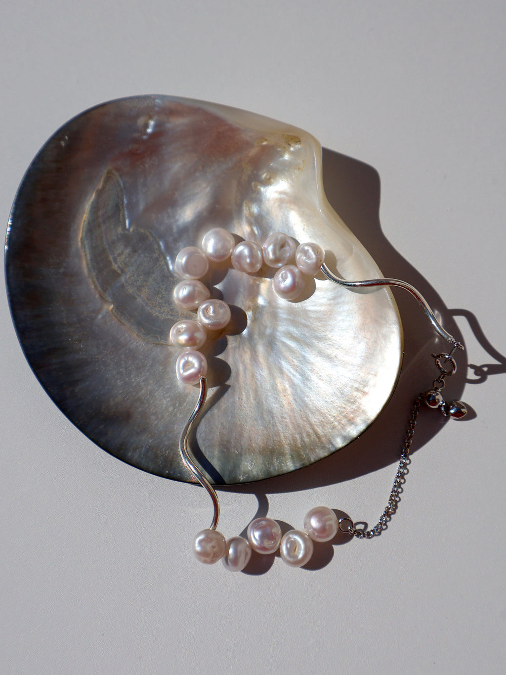 Wave Pearl Bracelet – Freshwater Pearls, Sterling Silver Adjustable Chain