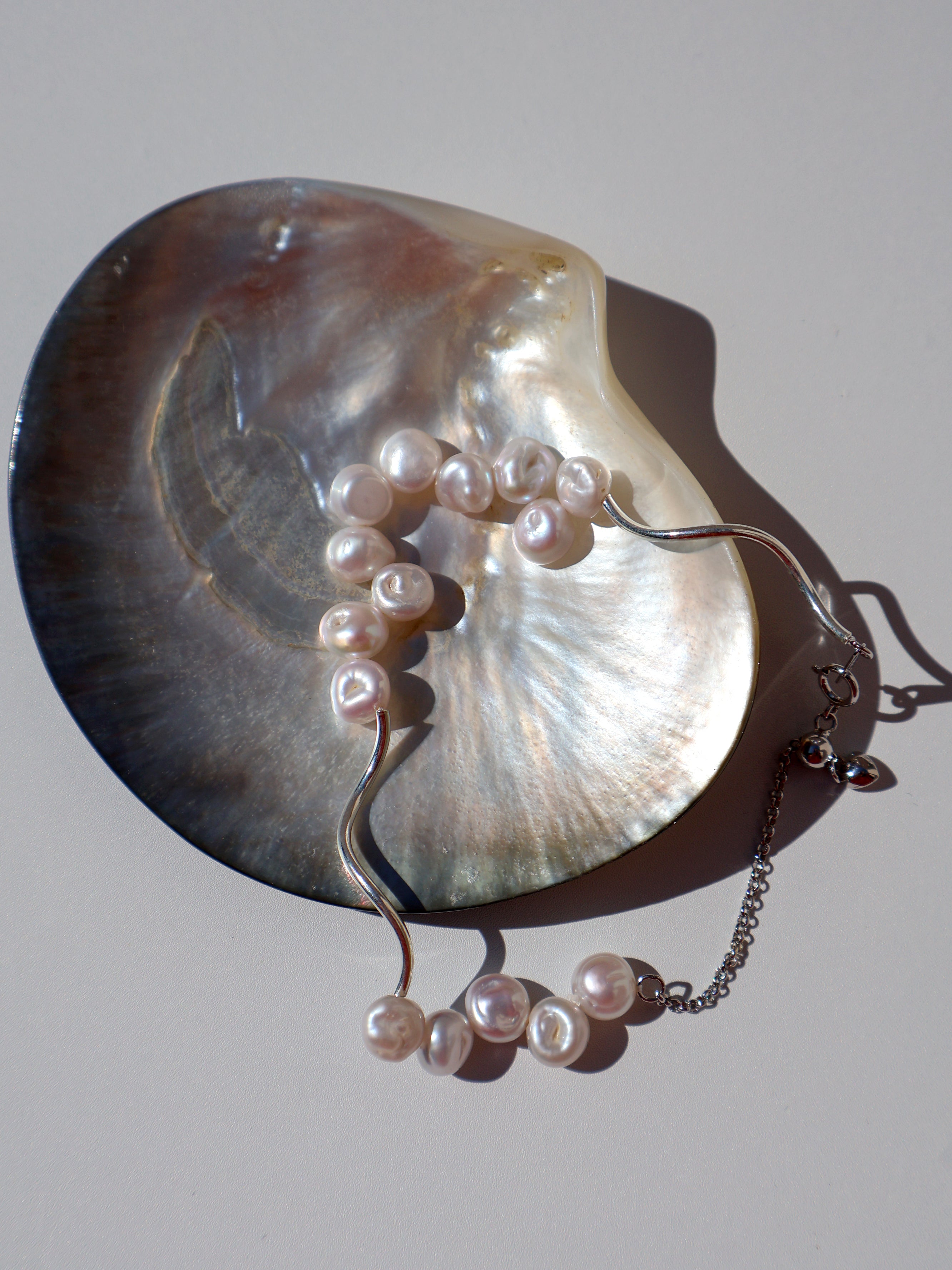 Wave Pearl Bracelet – Freshwater Pearls, Sterling Silver Adjustable Chain