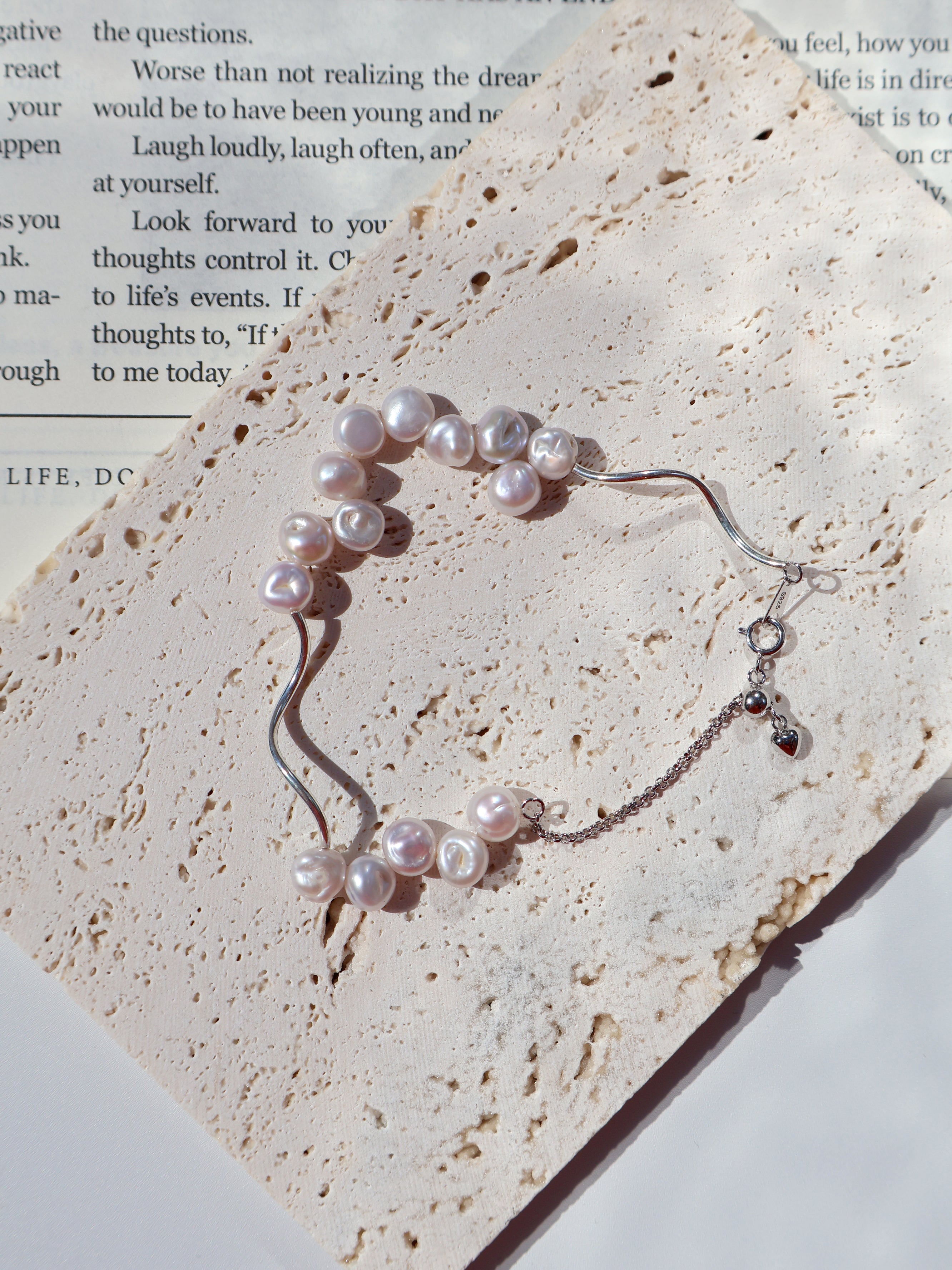 Wave Pearl Bracelet – Freshwater Pearls, Sterling Silver Adjustable Chain