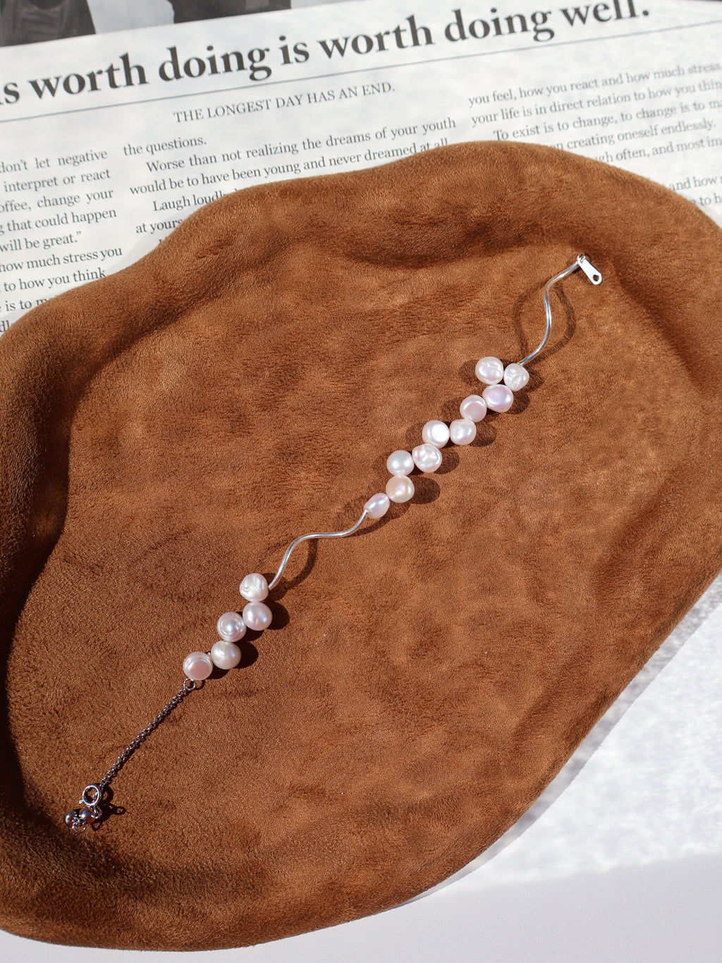 Wave Pearl Bracelet – Freshwater Pearls, Sterling Silver Adjustable Chain