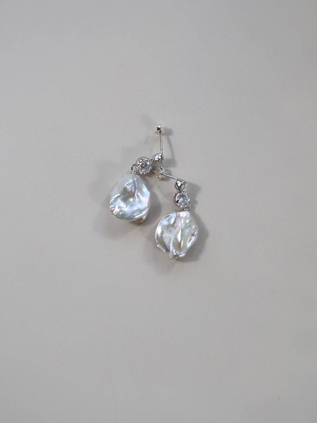 Petal Baroque Pearl Earrings - Freshwater Pearl Drop Earrings with Zircon, Sterling Silver Stud Earrings