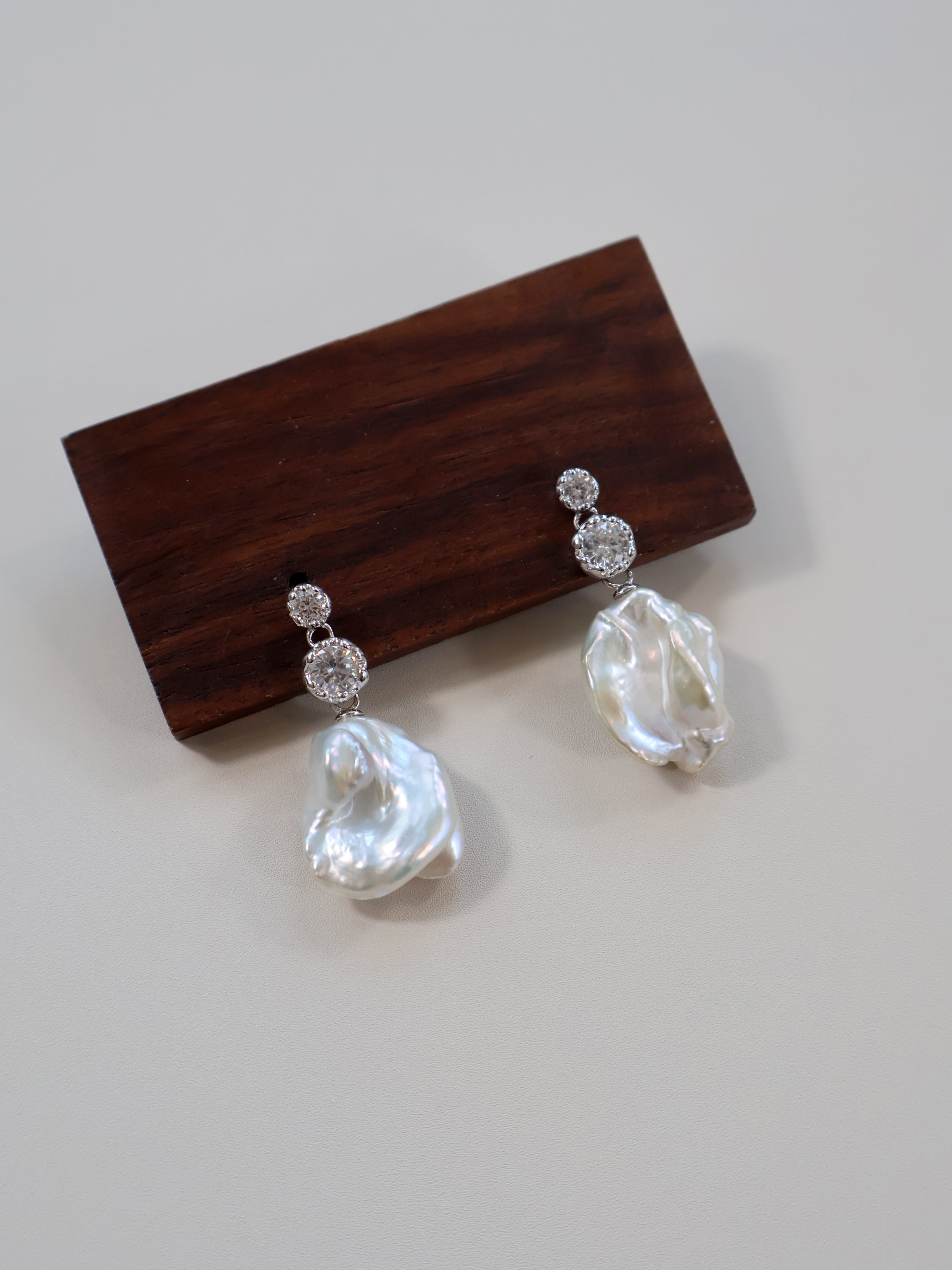 Petal Baroque Pearl Earrings - Freshwater Pearl Drop Earrings with Zircon, Sterling Silver Stud Earrings