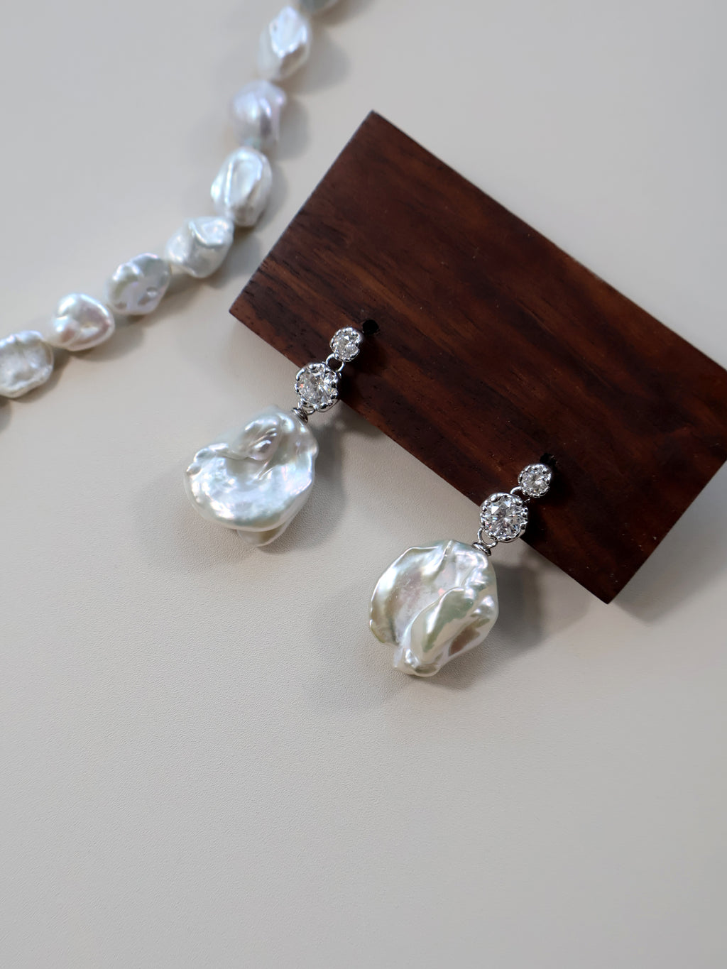 Petal Baroque Pearl Earrings - Freshwater Pearl Drop Earrings with Zircon, Sterling Silver Stud Earrings