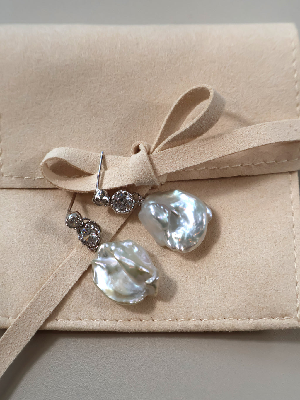 Petal Baroque Pearl Earrings - Freshwater Pearl Drop Earrings with Zircon, Sterling Silver Stud Earrings