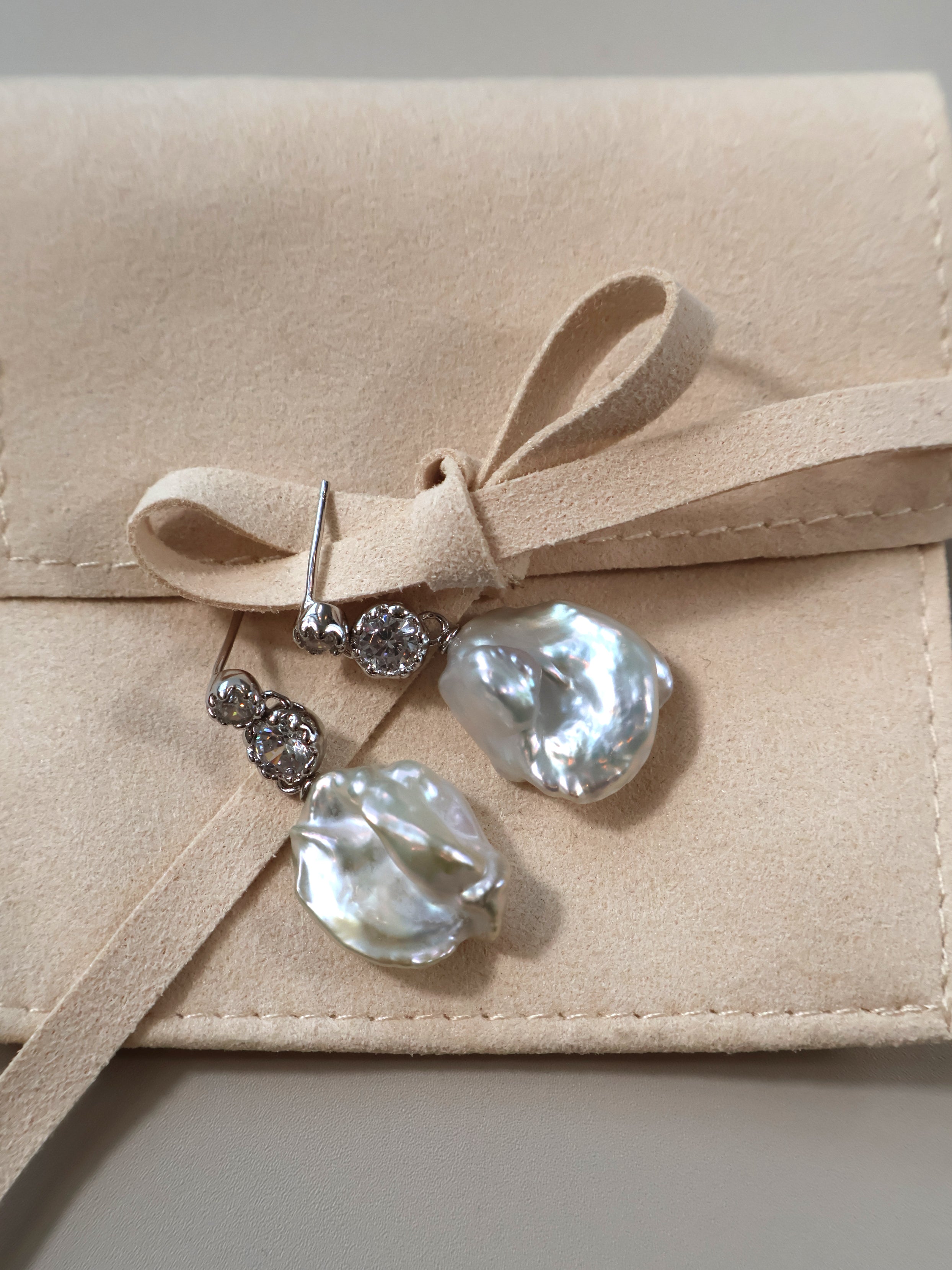 Petal Baroque Pearl Earrings - Freshwater Pearl Drop Earrings with Zircon, Sterling Silver Stud Earrings