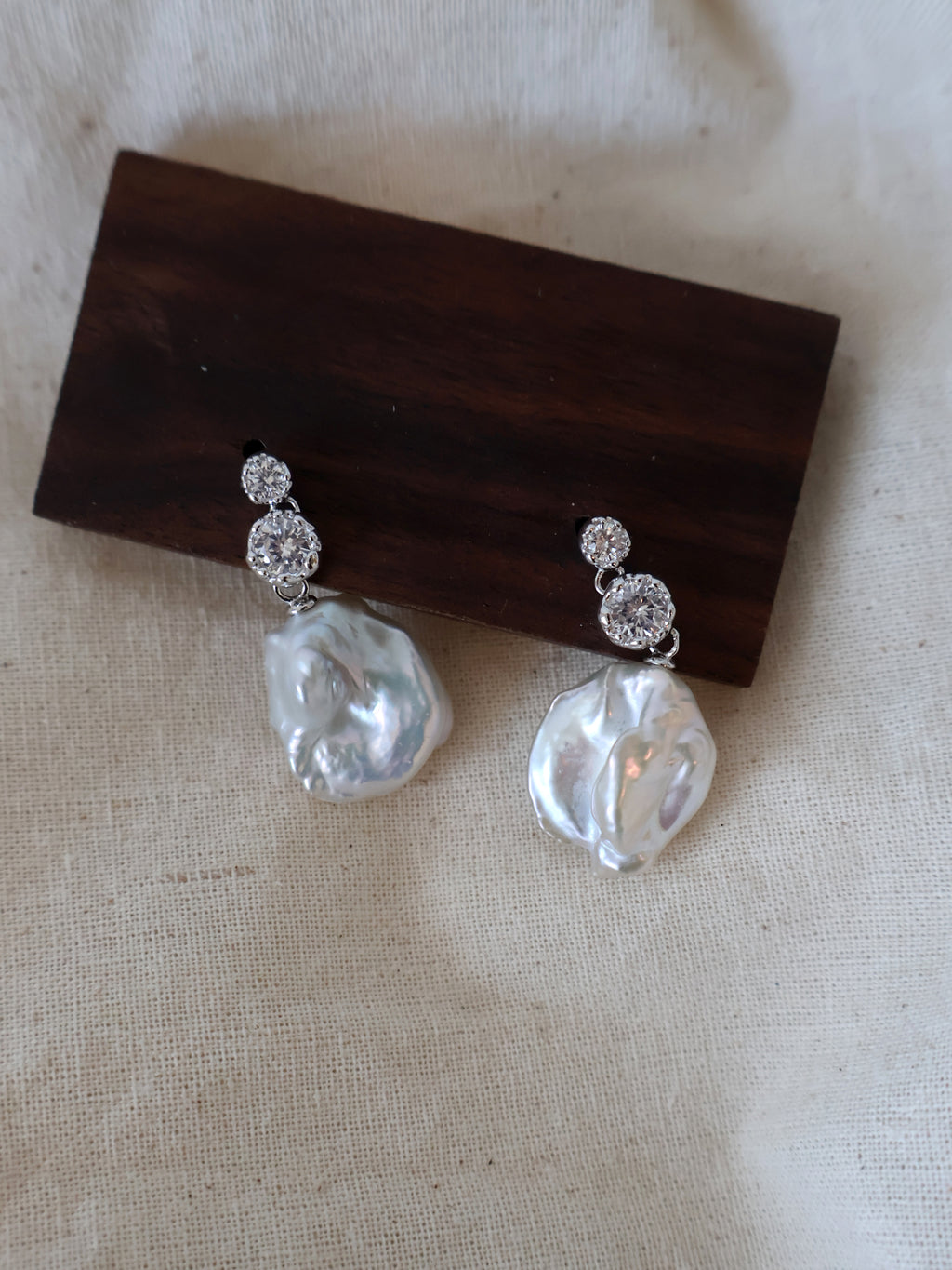 Petal Baroque Pearl Earrings - Freshwater Pearl Drop Earrings with Zircon, Sterling Silver Stud Earrings