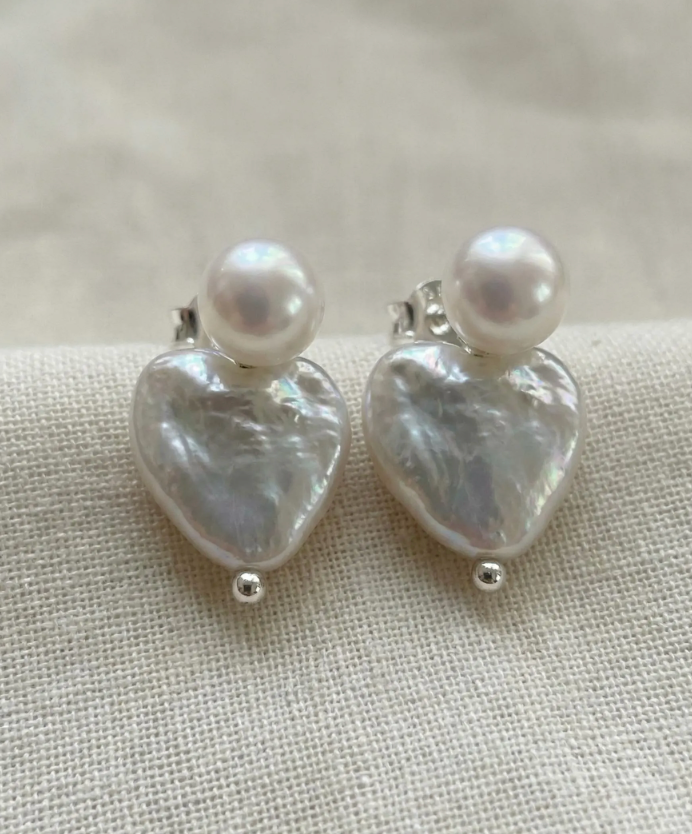 Detachable Heart Baroque Pearl Earrings - Sterling Silver Convertible Pearl Studs