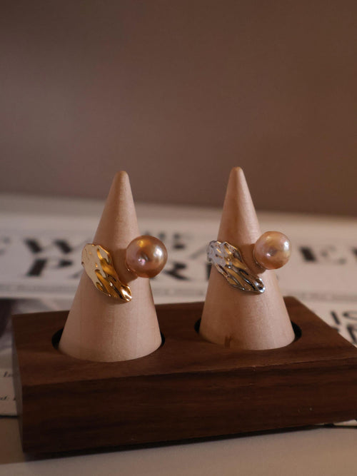 Baroque Pearl Leaf Ring – Freshwater Pearl, S925 Sterling Silver, Adjustable Fit