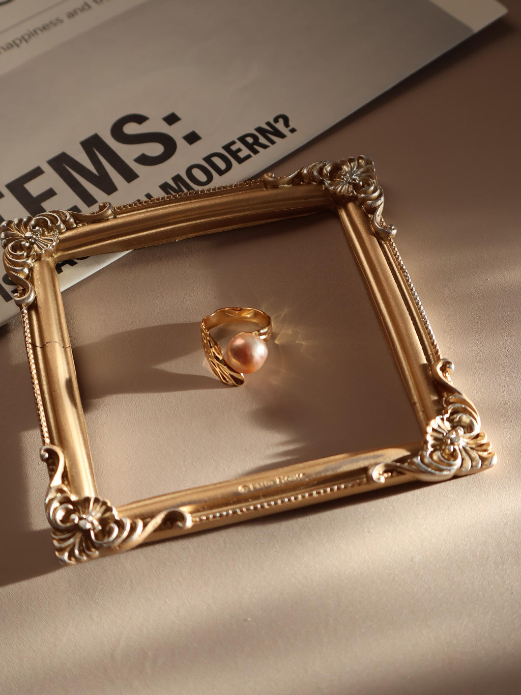 Baroque Pearl Leaf Ring – Freshwater Pearl, S925 Sterling Silver, Adjustable Fit