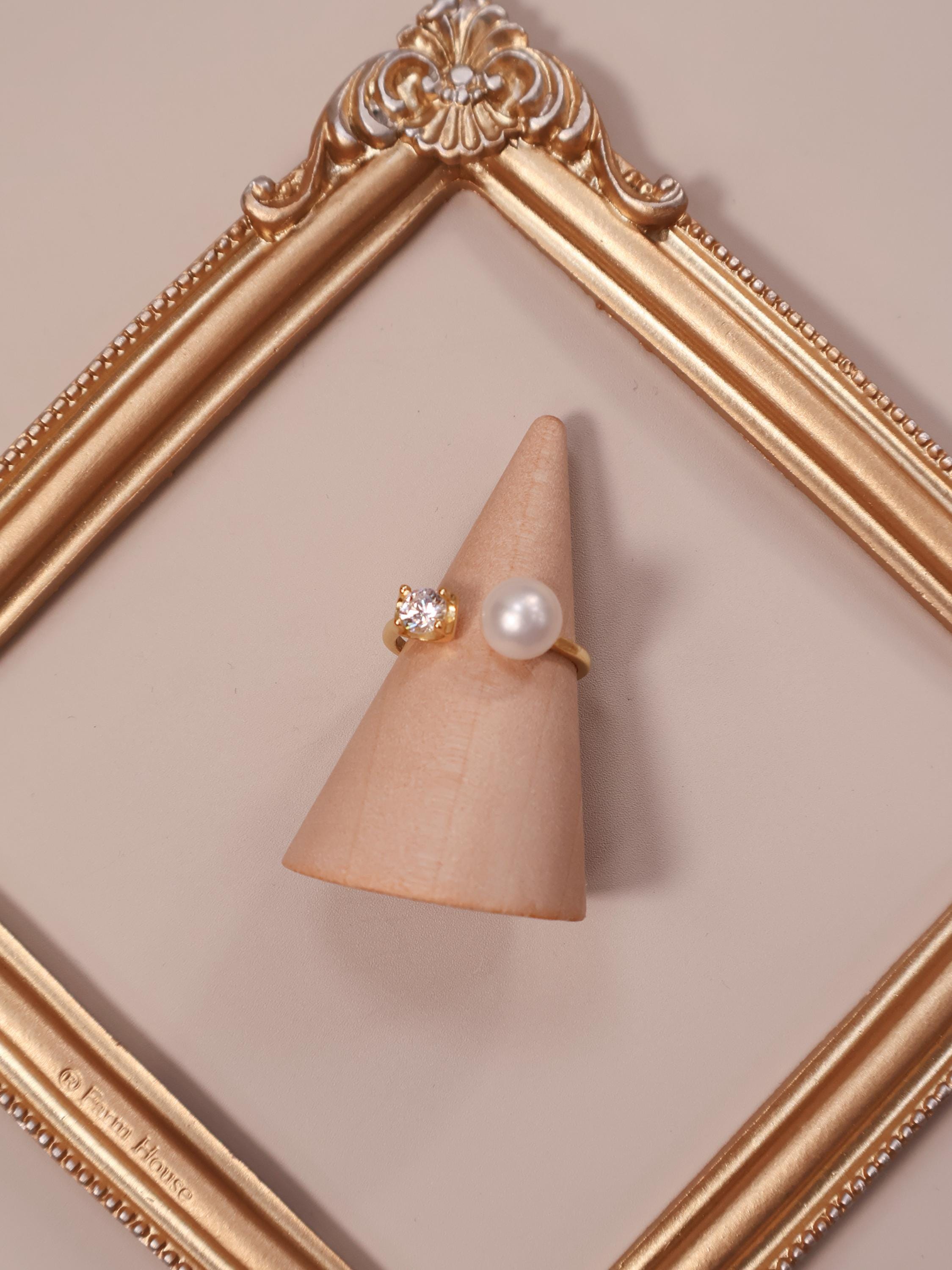 Freshwater Pearl Ring with Zircon Detail – Adjustable Open Band in Gold or Silver