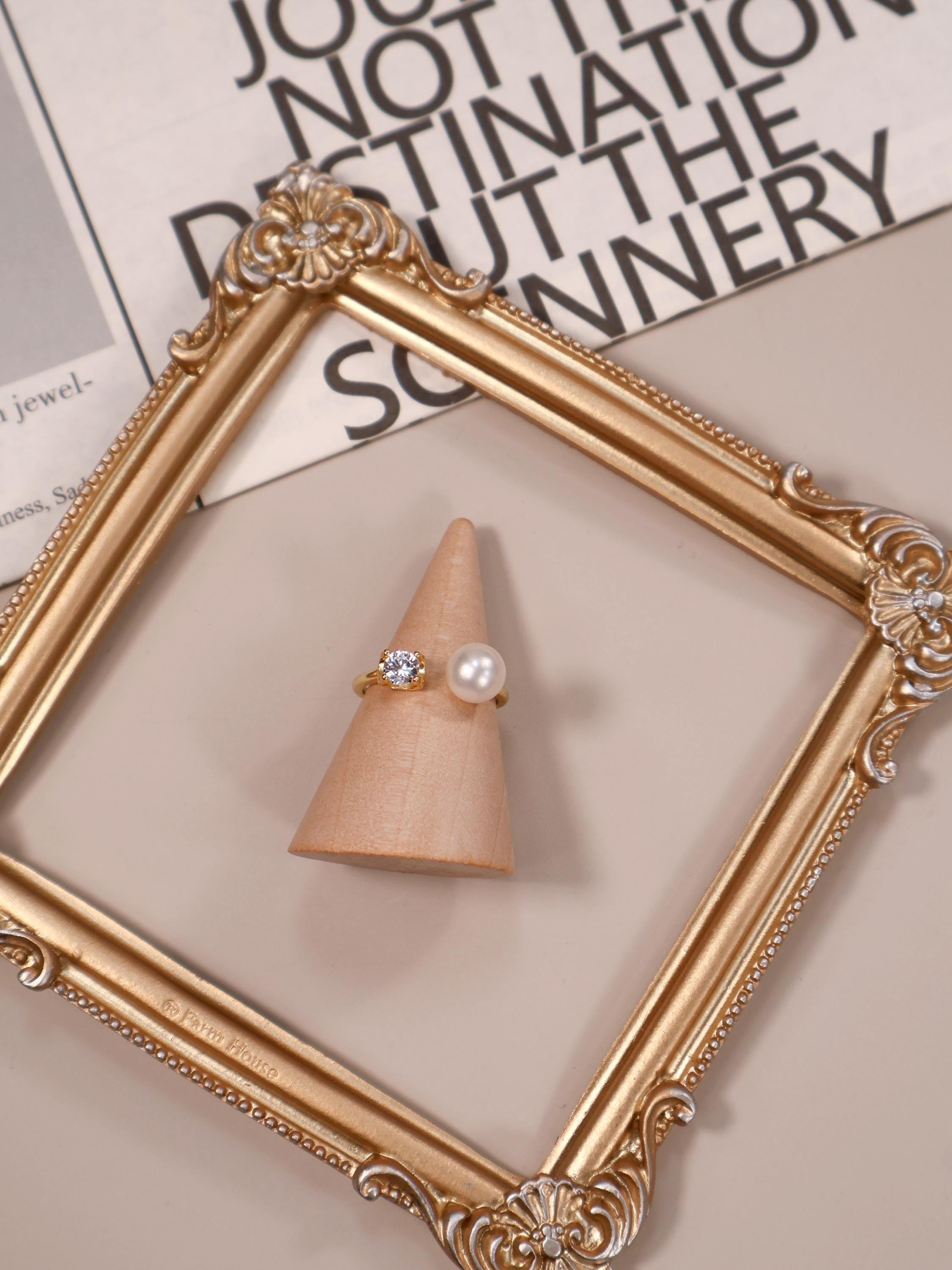 Freshwater Pearl Ring with Zircon Detail – Adjustable Open Band in Gold or Silver