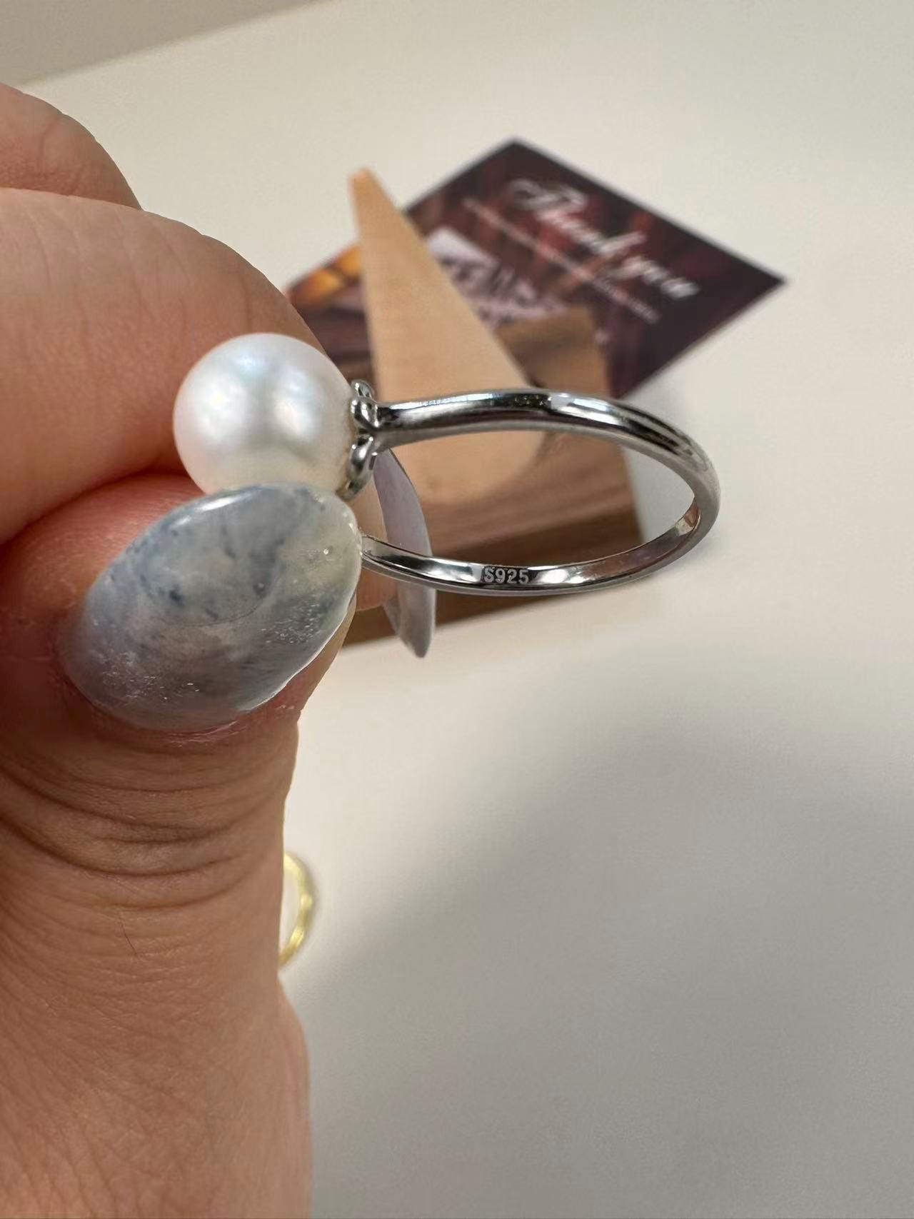 Freshwater Pearl Ring with Zircon Detail – Adjustable Open Band in Gold or Silver