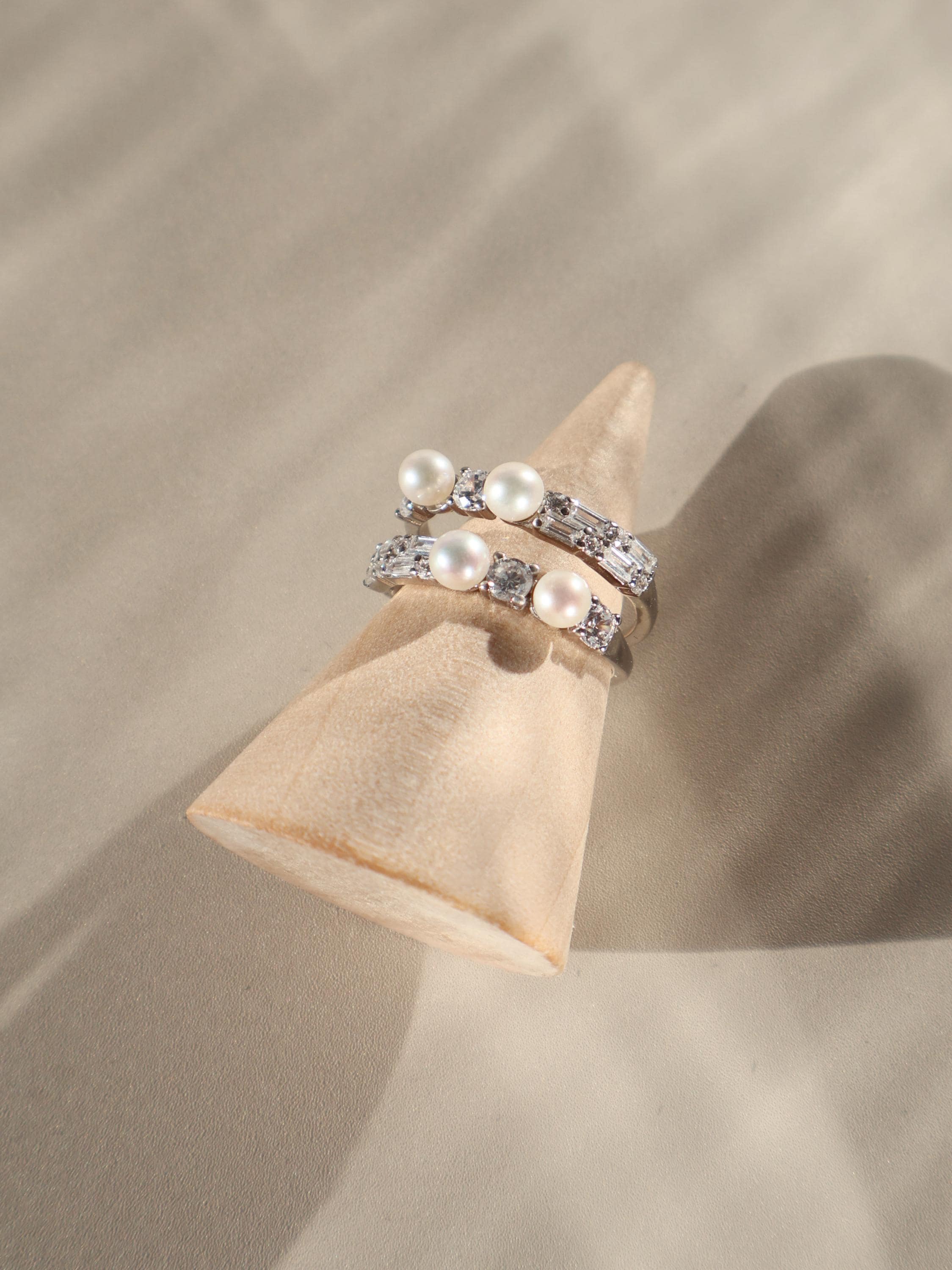 Double Band Pearl Cuff Ring – Sterling Silver with Freshwater Pearls