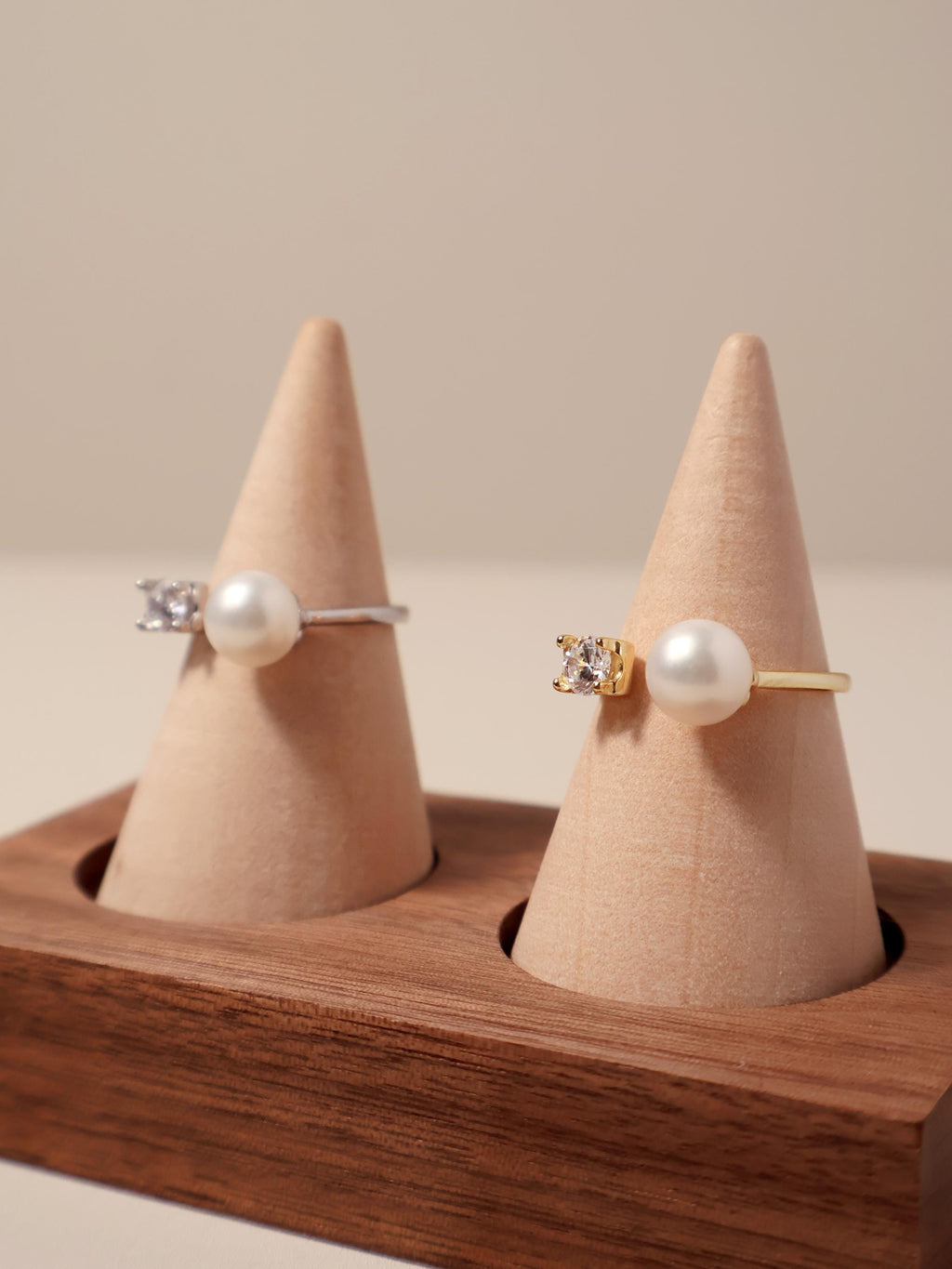 Freshwater Pearl Ring with Zircon Detail – Adjustable Open Band in Gold or Silver