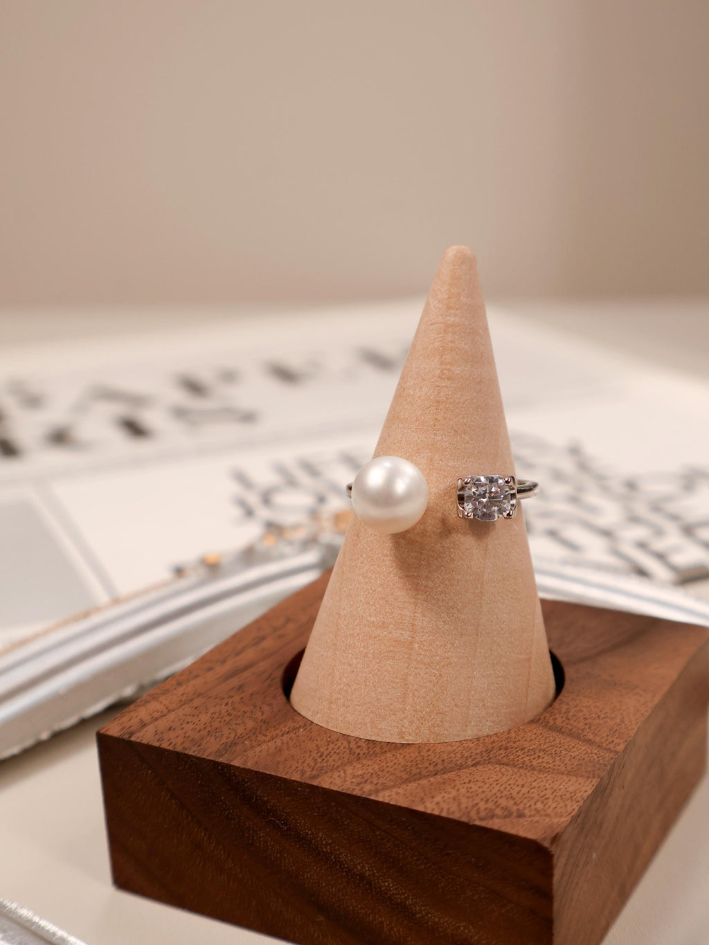 Freshwater Pearl Ring with Zircon Detail – Adjustable Open Band in Gold or Silver